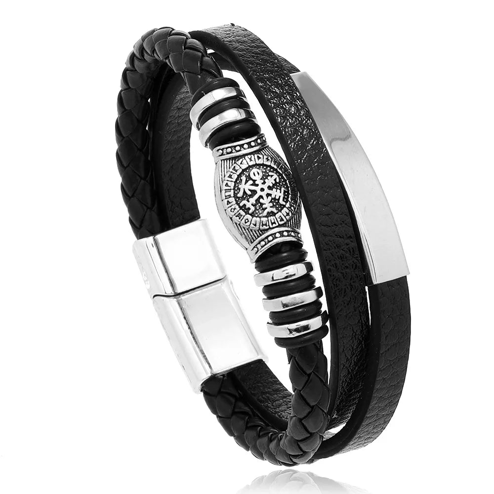 Men's Stainless Steel Leather Bracelet — Braided