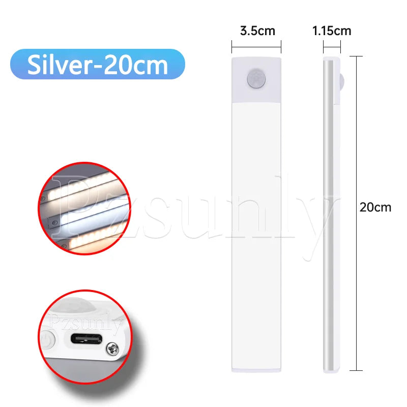 LED Bar Light with Motion Sensor – USB Rechargeable Cabinet Light (10–50cm)