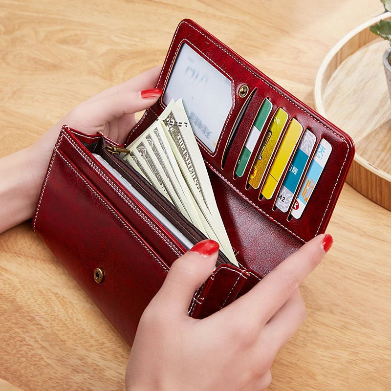 Women's Long PU Leather Wallet – Sequined Purse with Card & Coin Holder