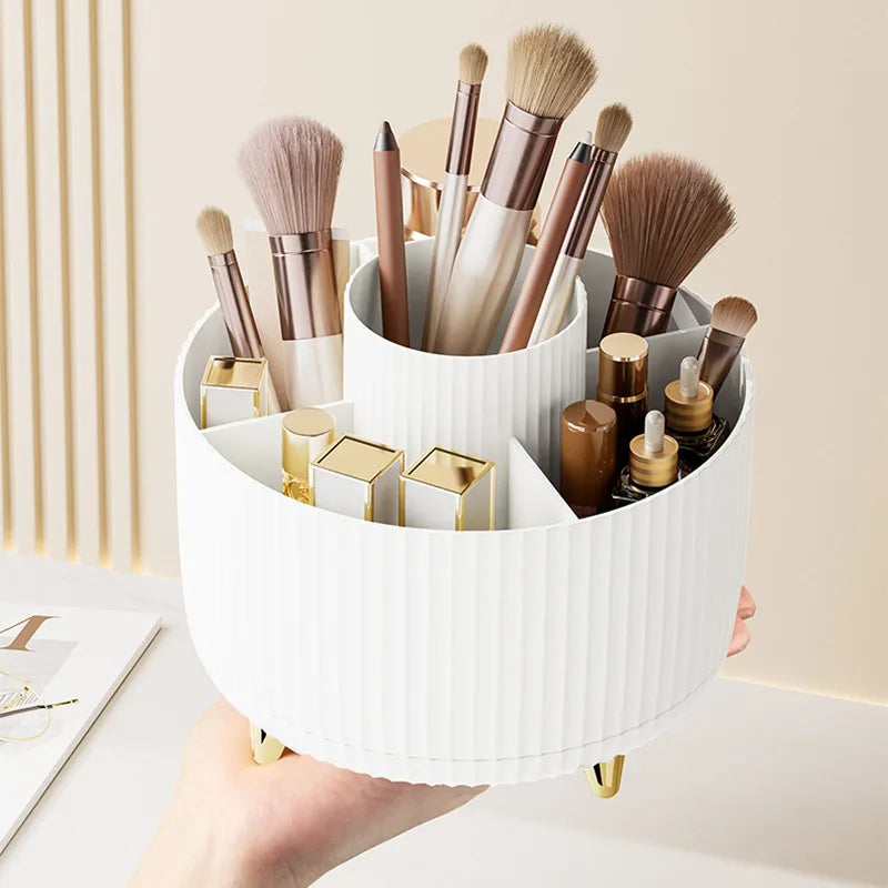 360° Rotating Makeup Storage Box – Desktop Cosmetic Organizer & Brush Holder