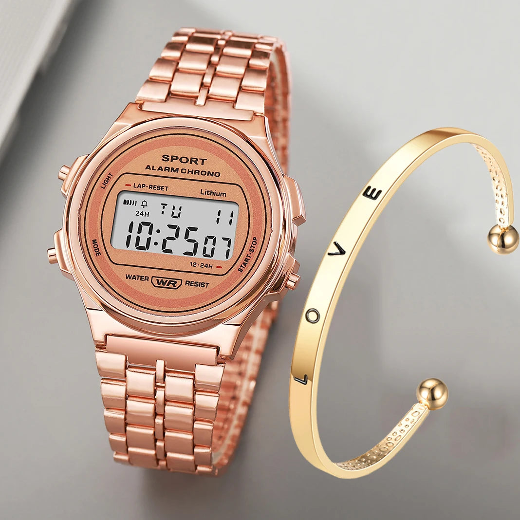 Women's Retro LED Digital Watch – Stainless Steel Strap