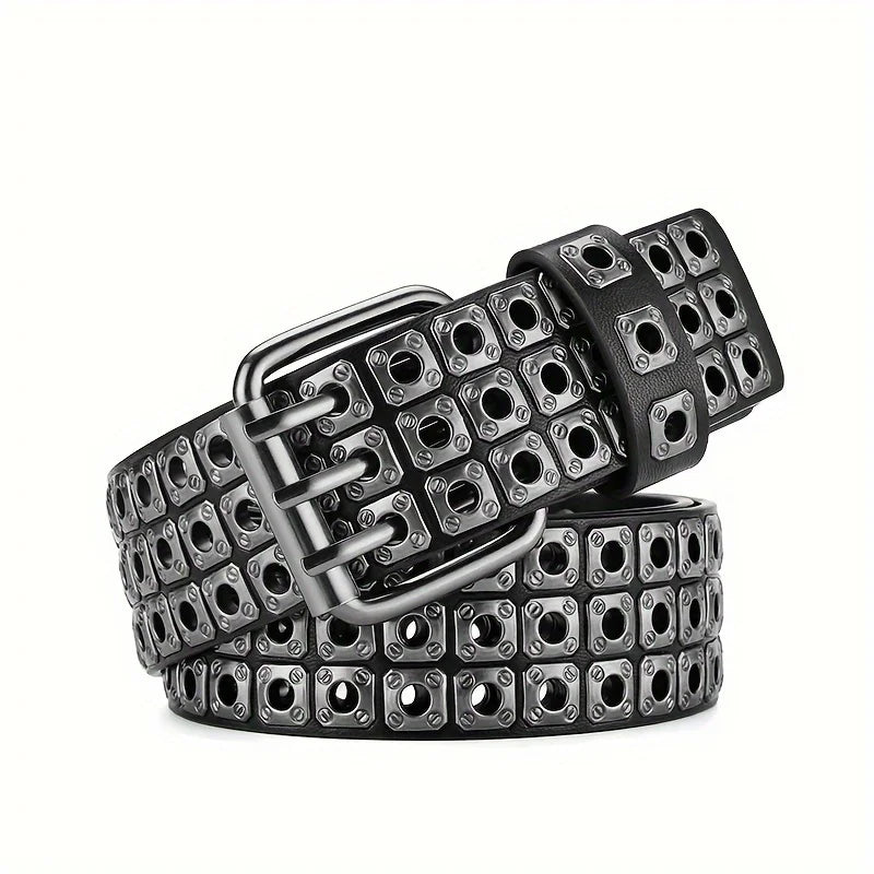 Punk Rivet Belt – Unisex PU Leather Belt with Geometric Studs, Great Gift Idea