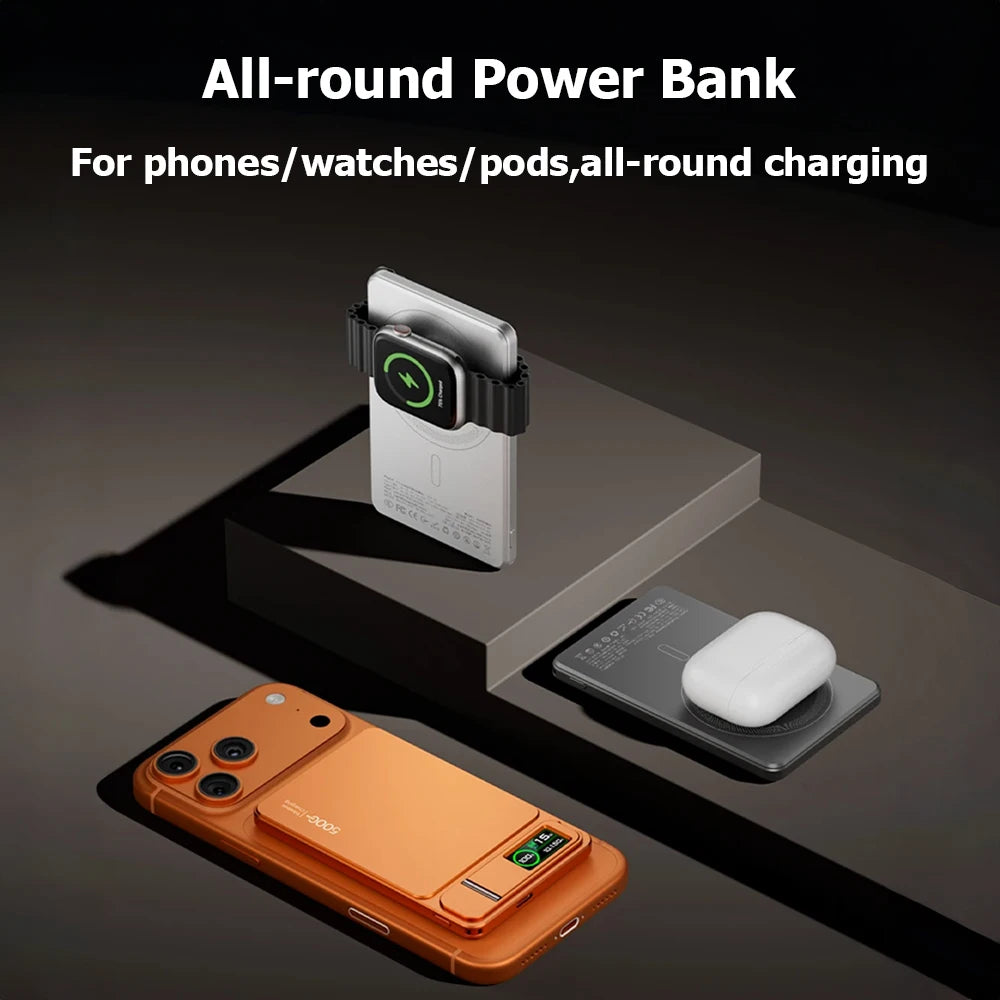 Magnetic Wireless Power Bank – MagSafe, 15W, 5000/10000mAh, PD 20W, Metal, for iPhone & Apple Watch