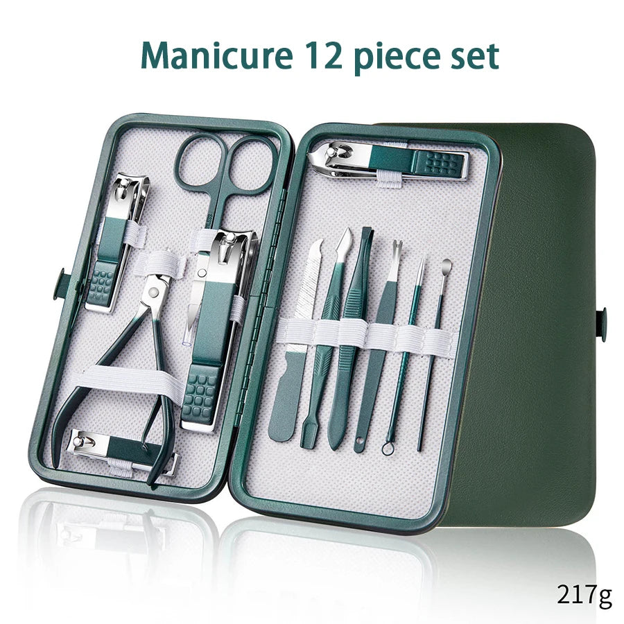 Kit Manucure Professionnel en Acier Inoxydable – Étui Cuir, Homme & Femme