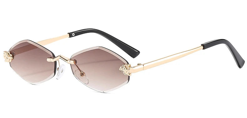Women's Polygon Rimless Sunglasses – Gold Metal Frame, UV400 | Vintage Rhombus Style