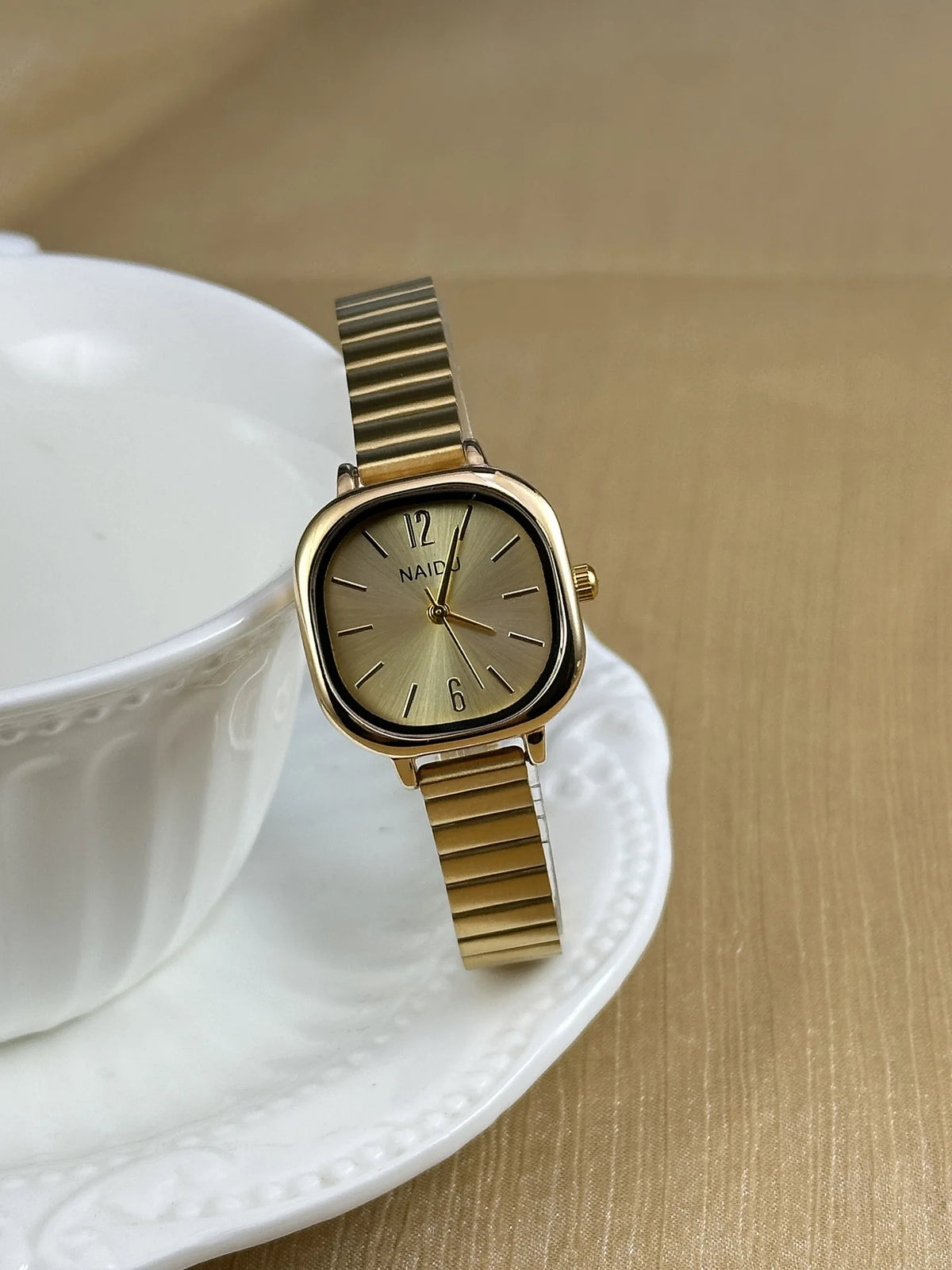 Women's Square Quartz Watch – Expandable Stainless Steel Band | Silver, Gold, Gold/Red, Gold/Black