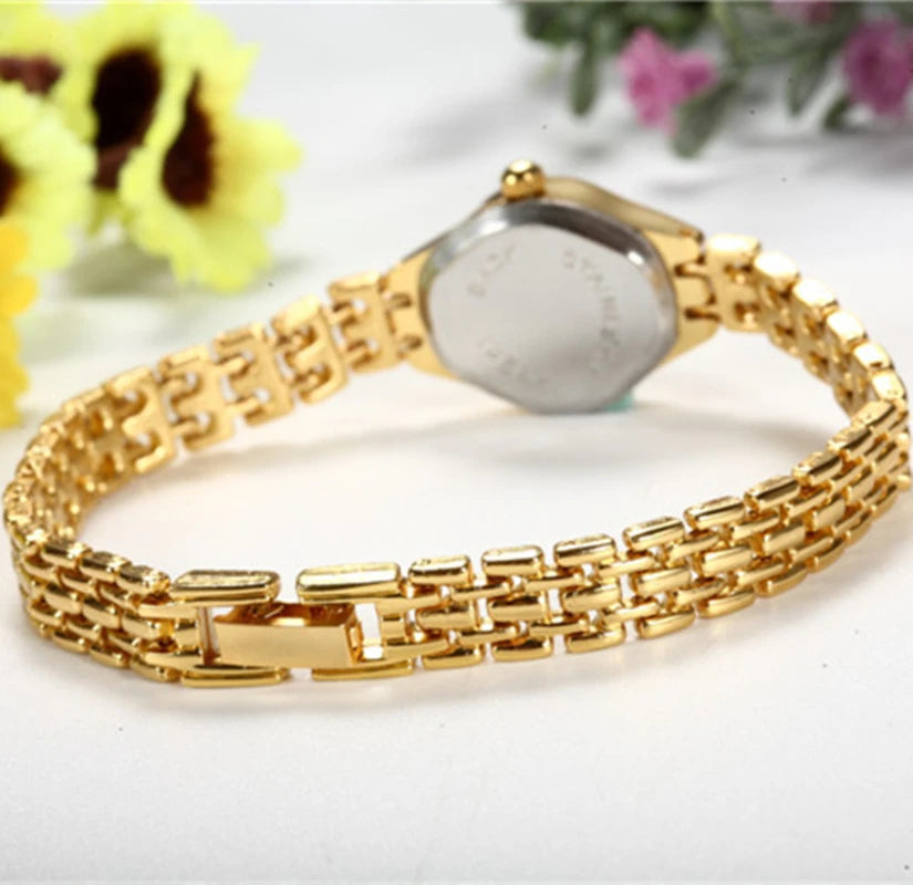 Women's Gold Bracelet Watch – Small Dial Elegant Quartz Wristwatch
