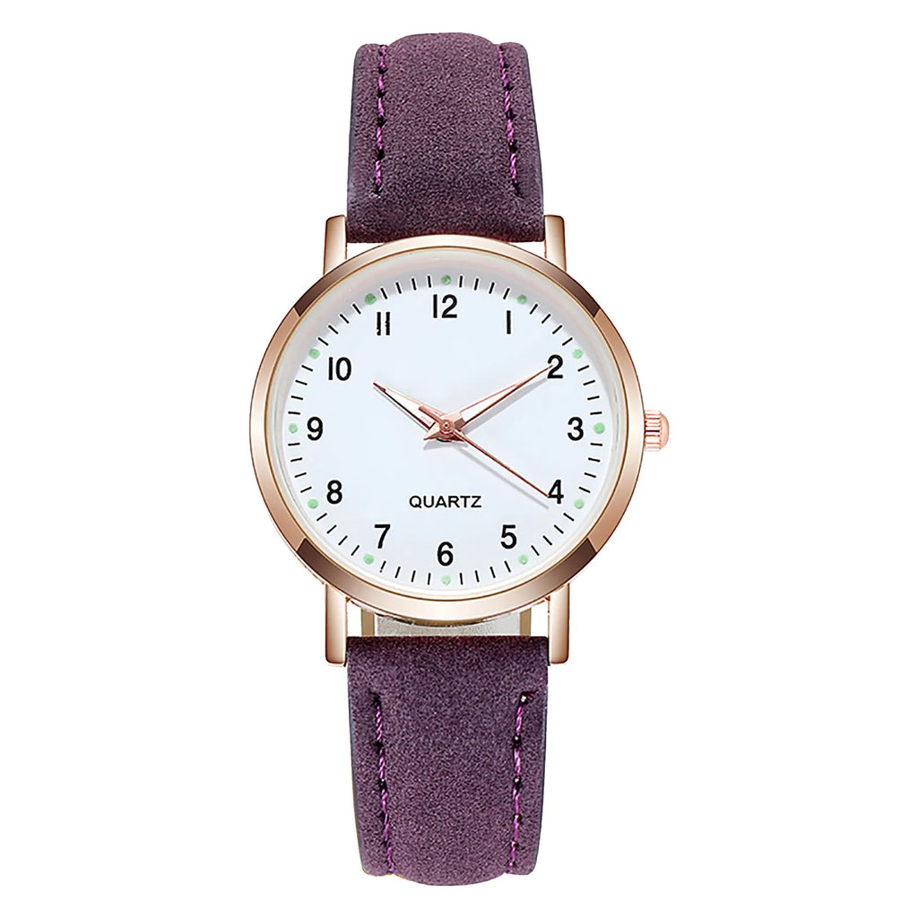 Women's Diamond-Studded Luminous Quartz Watch – Leather Band, Round Dial | 9 Colors