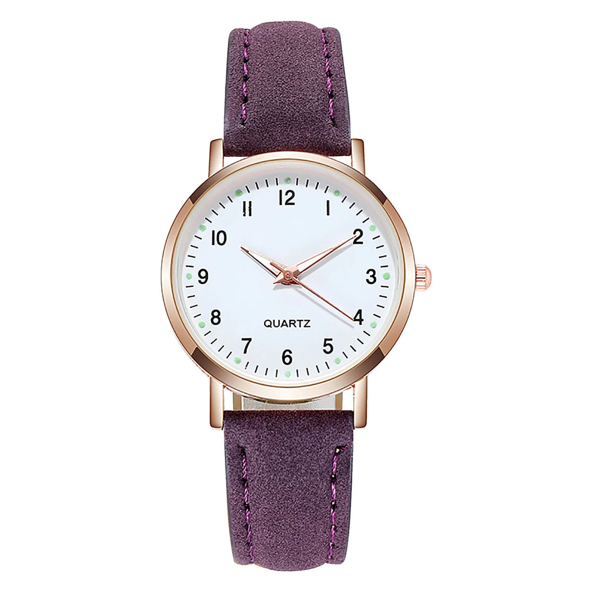Women's Diamond-Studded Luminous Quartz Watch – Leather Band, Round Dial | 9 Colors