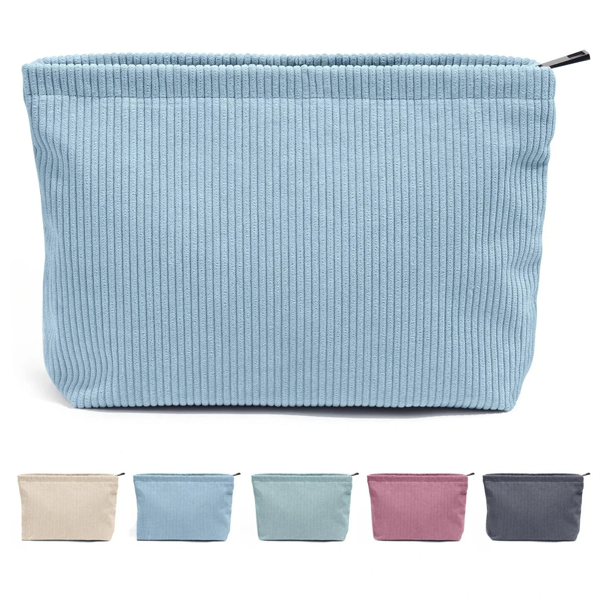 Corduroy Makeup Pouch – Large Zipper Cosmetic Bag & Brush Storage Clutch