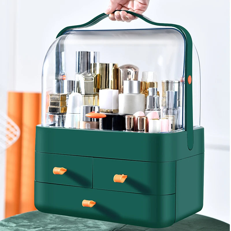 Desktop Makeup Organizer with Drawer – Dust-Proof Cosmetic Storage Box & Shelf