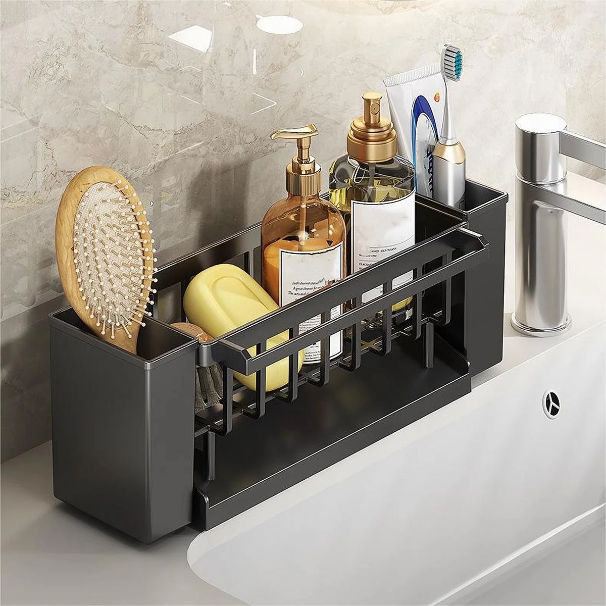 Kitchen Sink Organizer – Sponge, Brush & Rag Drain Rack for Sink & Bathroom