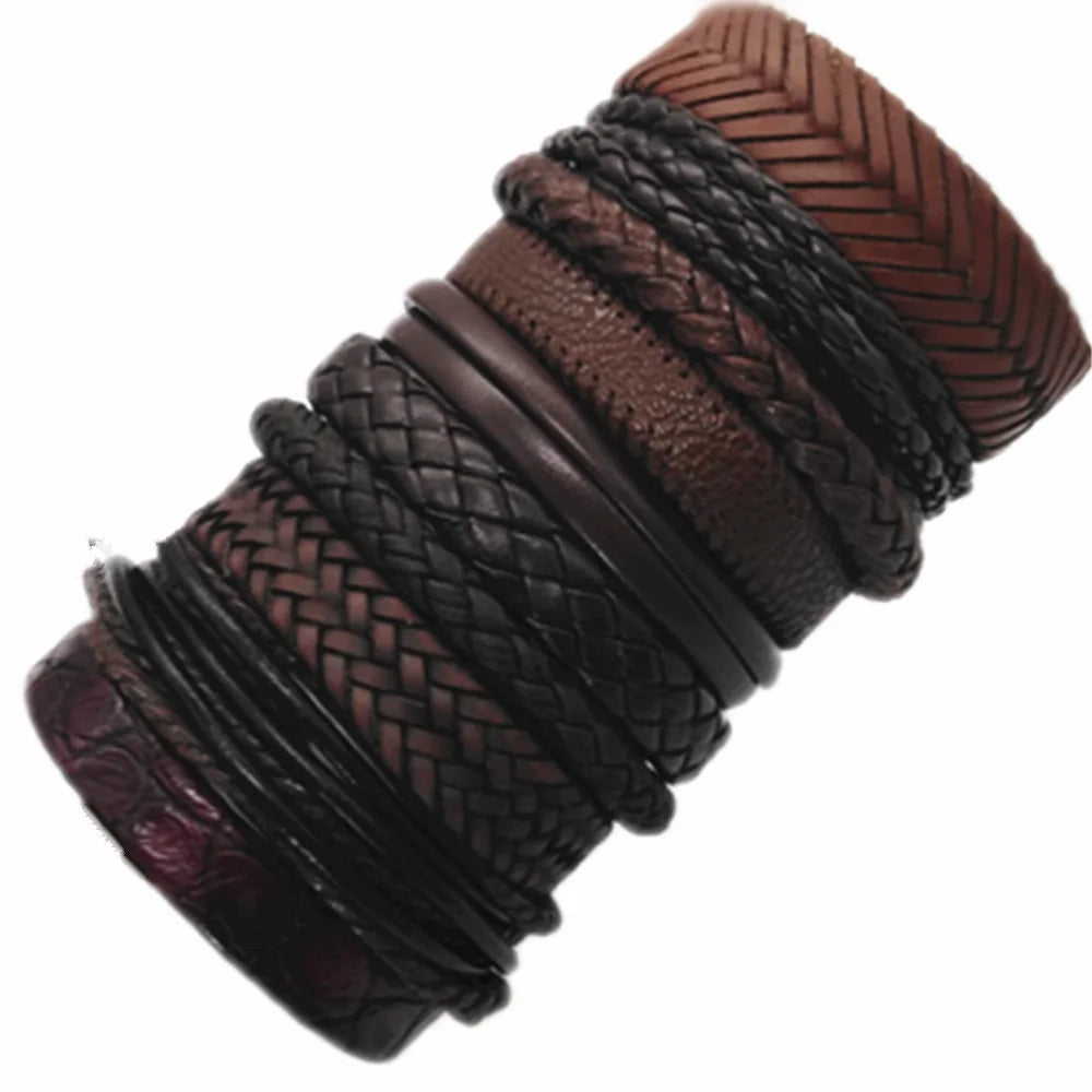 10-Piece Leather Wrap Bracelet Set — Handmade Woven