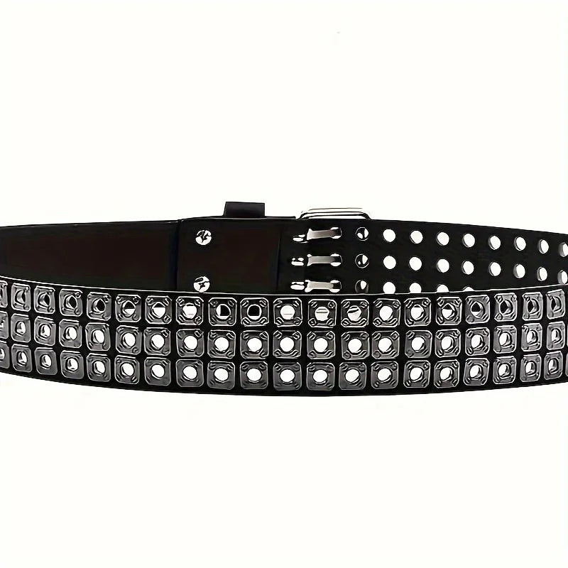 Punk Rivet Belt – Unisex PU Leather Belt with Geometric Studs, Great Gift Idea