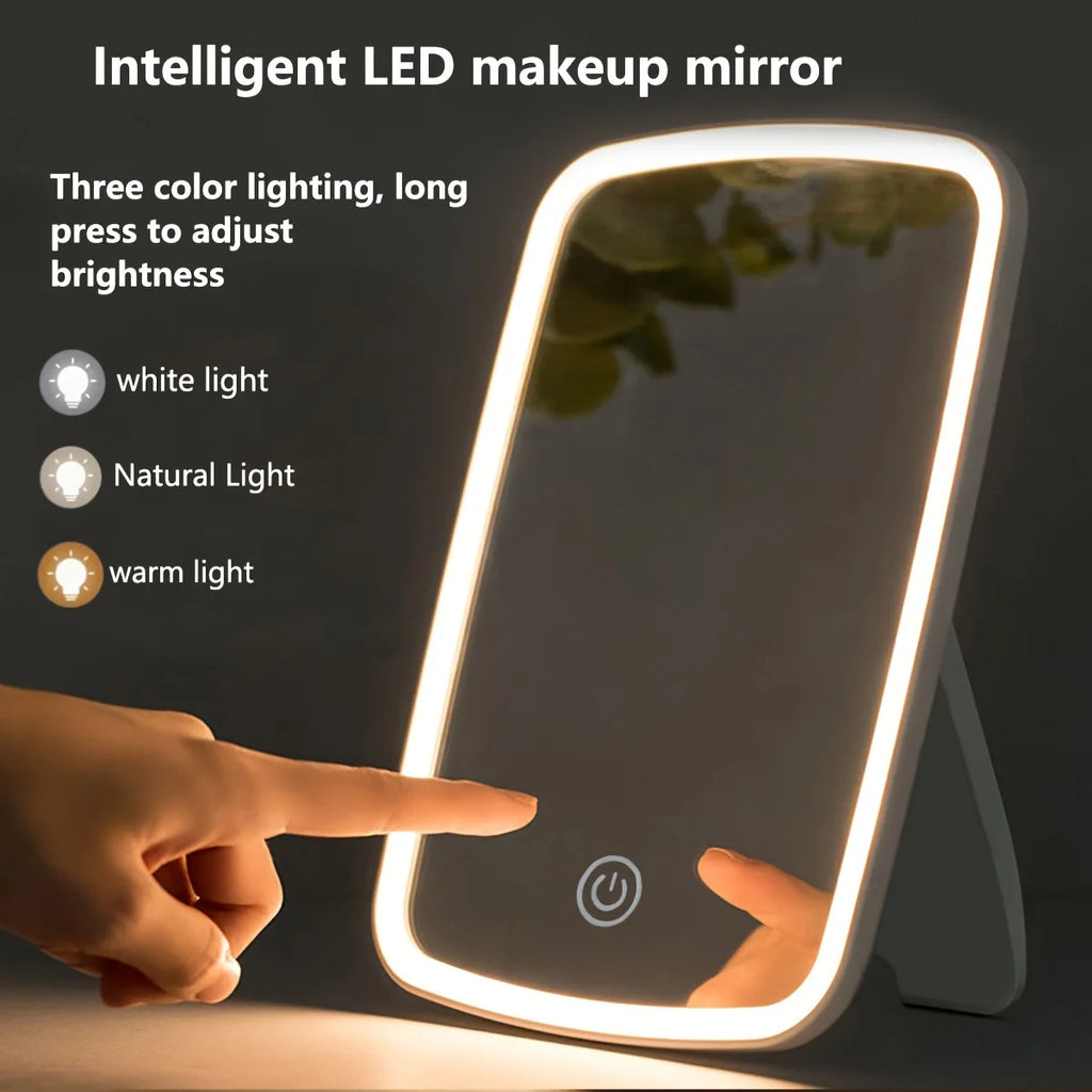 LED Makeup Mirror with Stand – Foldable, Touch Screen, Portable Vanity Mirror