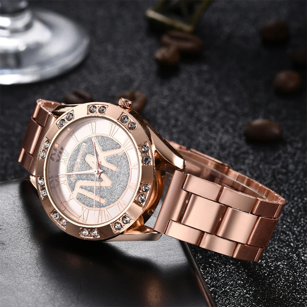 Women's Diamond Quartz Watch – Stainless Steel Bracelet, Round Dial | Gold, Silver, Rose Gold
