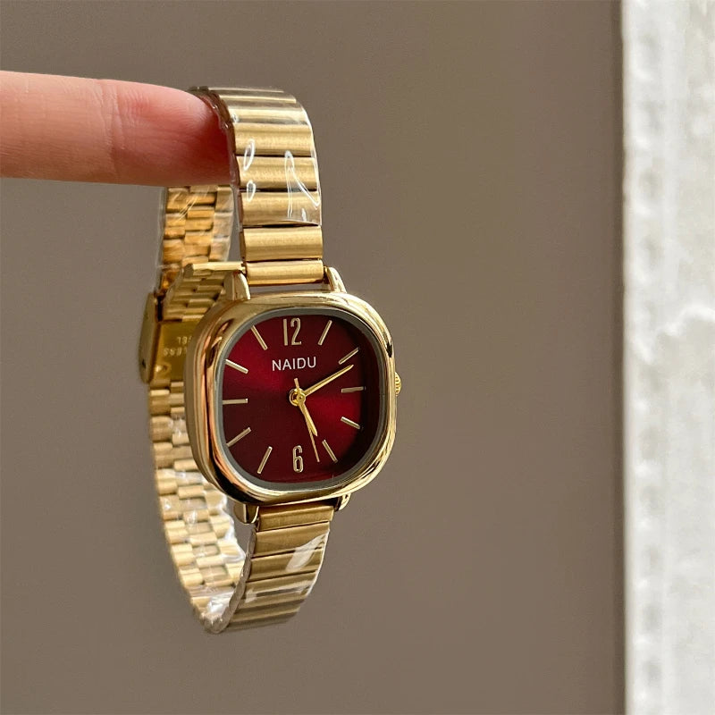 Women's Square Quartz Watch – Expandable Stainless Steel Band | Silver, Gold, Gold/Red, Gold/Black