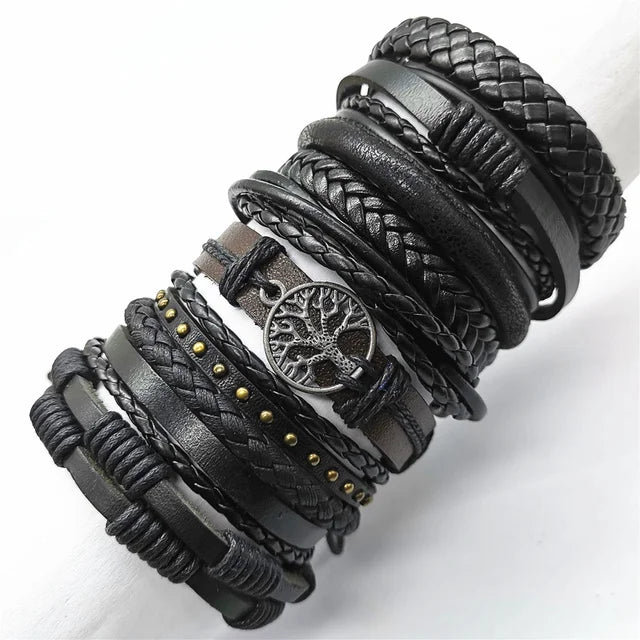 10-Piece Leather Wrap Bracelet Set — Handmade Woven