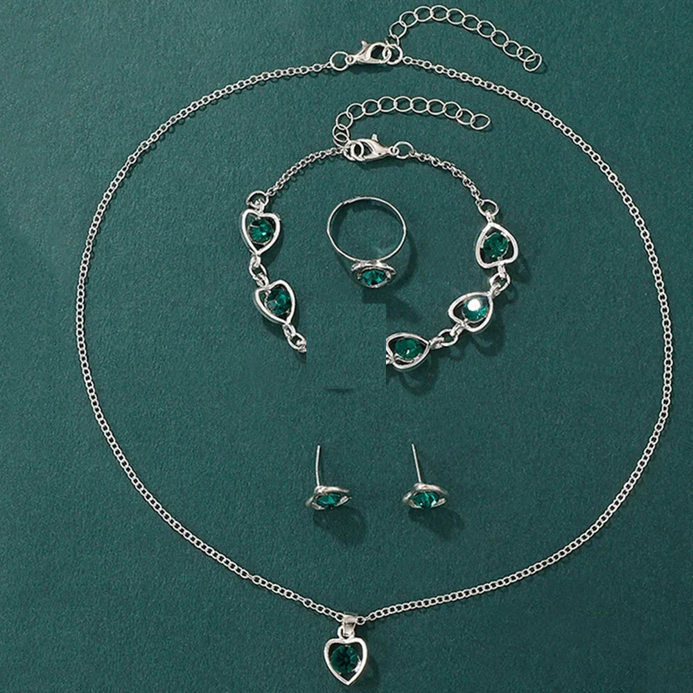 Women's Rhinestone Heart Jewelry Set