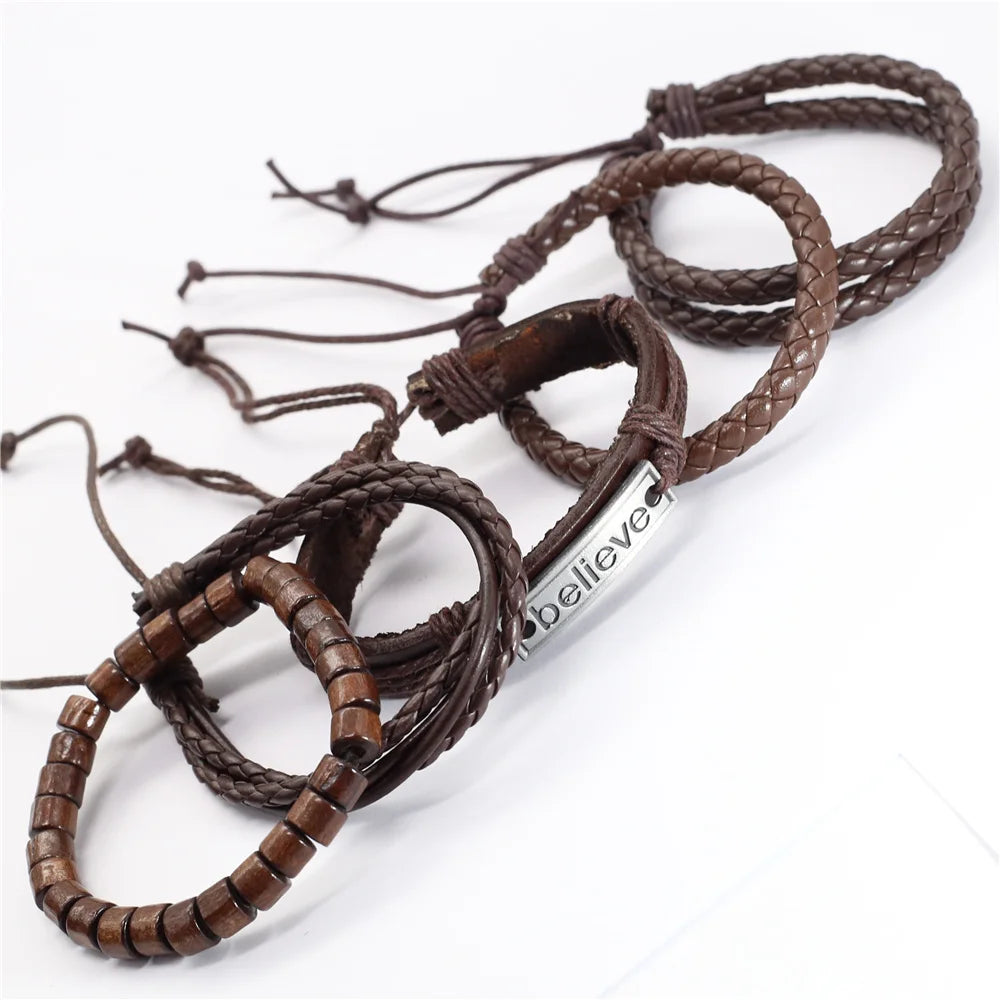 10-Piece Leather Wrap Bracelet Set — Handmade Woven