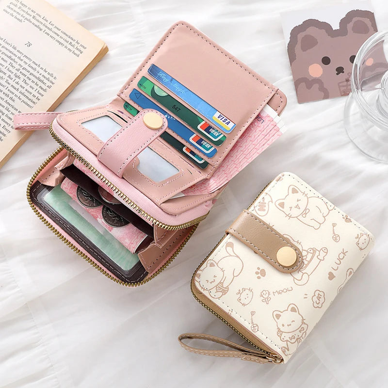 Cute Cat Wallet for Women – PU Leather Card Holder Purse with Coin Pocket