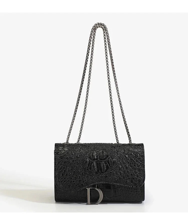 Women's Sequined Chain Crossbody Bag – Animal Print, Box Shape | Black