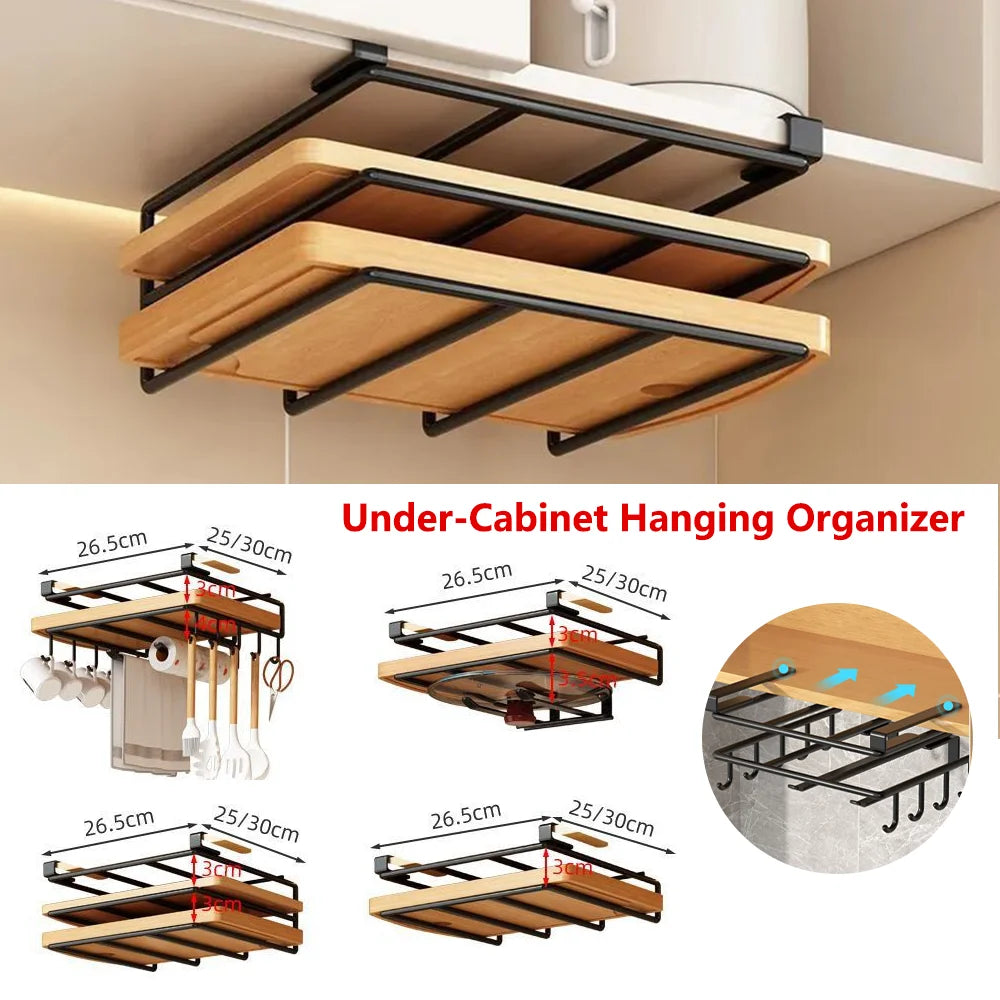 Under-Cabinet Kitchen Hanging Organizer Rack – Multi-Use Hook Shelf for Cupboard Storage