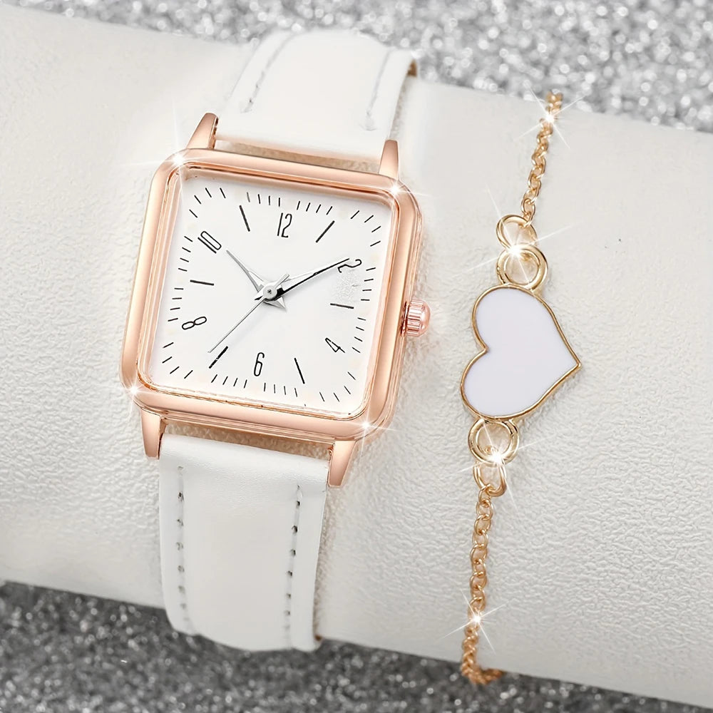 Minimalist Quartz Watch – Leather Strap, Square Dial, Unisex
