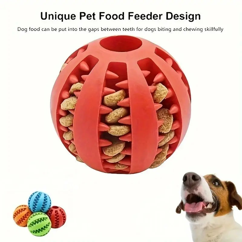 Rubber Chew Toy Ball for Dogs & Cats – Non-Toxic, Bite-Resistant, Treat Feeder & Teeth Cleaning