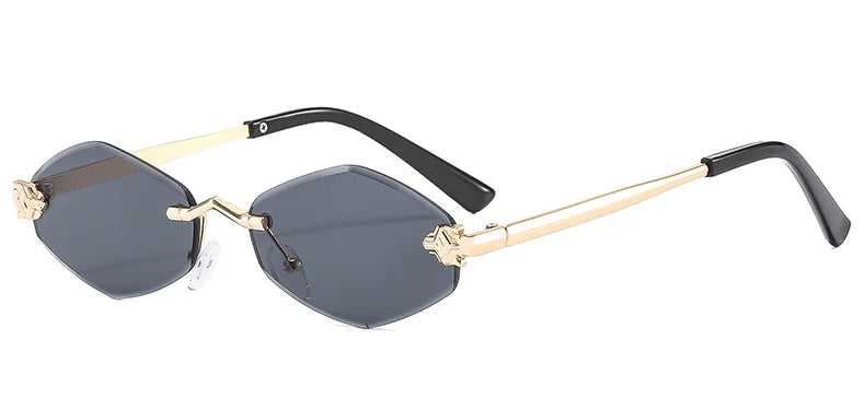Women's Polygon Rimless Sunglasses – Gold Metal Frame, UV400 | Vintage Rhombus Style