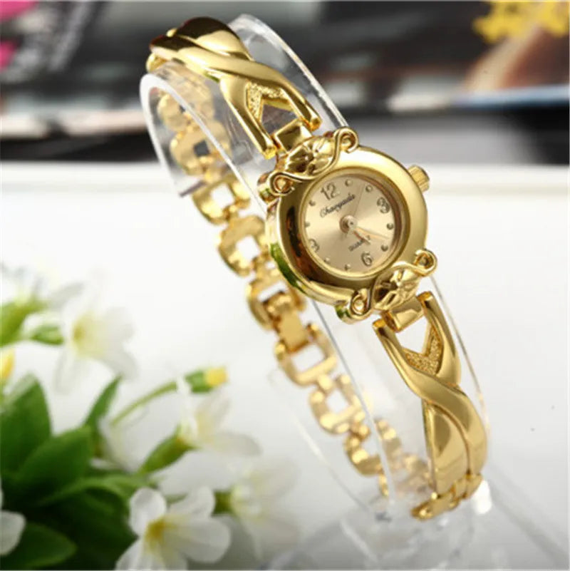 Women's Gold Bracelet Watch – Small Dial Elegant Quartz Wristwatch