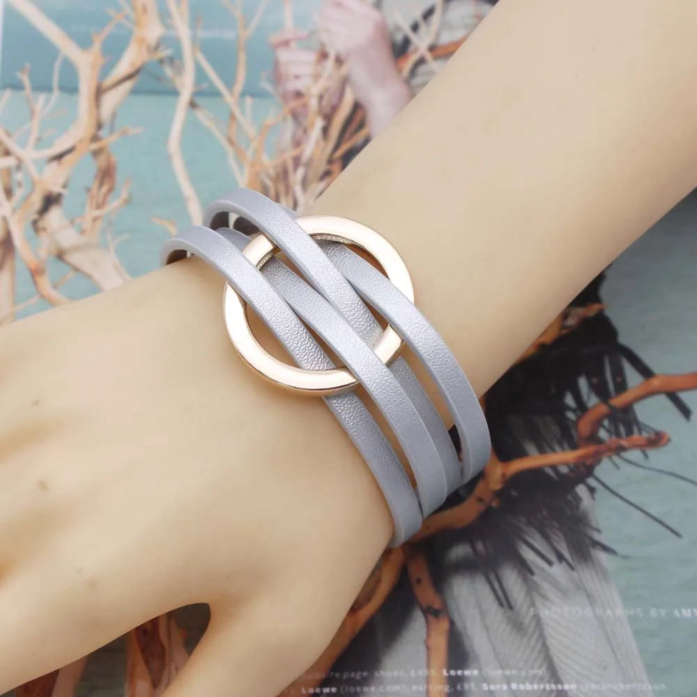 Leather Wrap Bracelet — Multilayer Wide Cuff