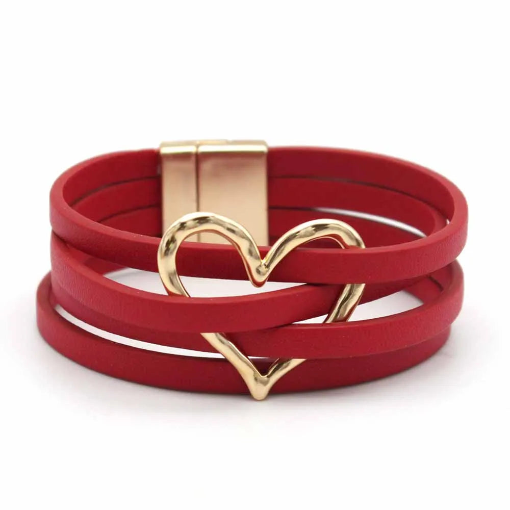Leather Wrap Bracelet — Multilayer Wide Cuff