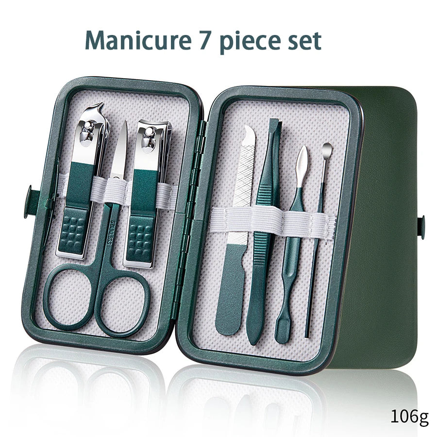 Kit Manucure Professionnel en Acier Inoxydable – Étui Cuir, Homme & Femme