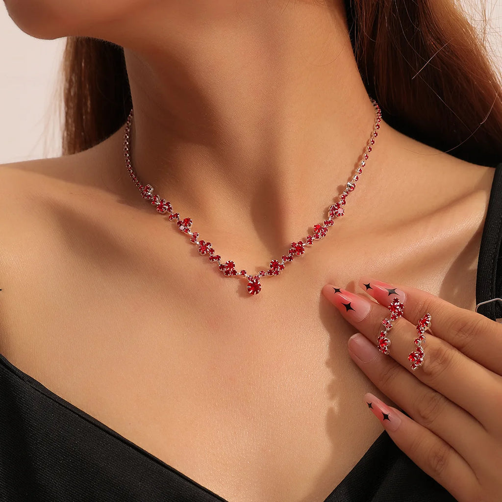 Rhinestone Necklace & Earrings Set – Geometric Zinc Alloy | Women's Bridal & Wedding Jewelry
