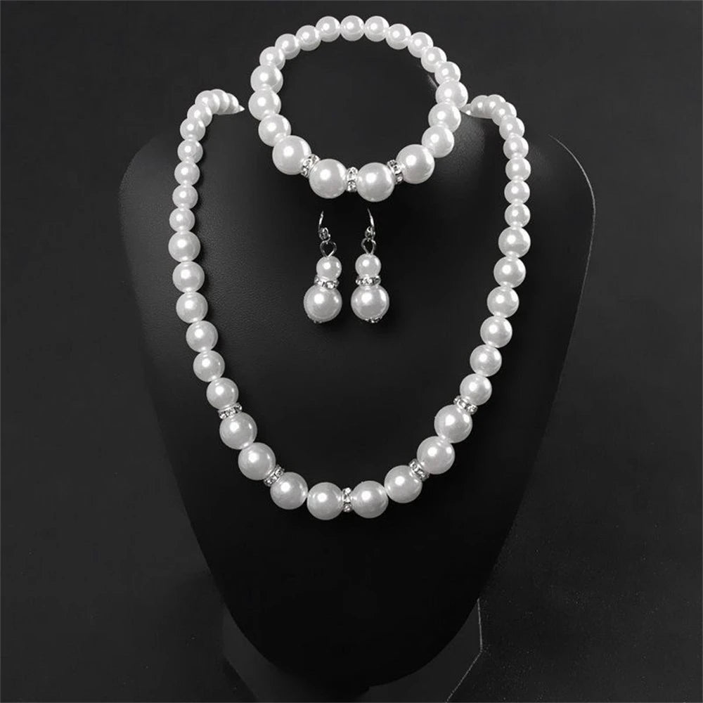 Pearl & Crystal Jewelry Set – Necklace, Bracelet & Earrings | Women's Wedding & Gift Accessories