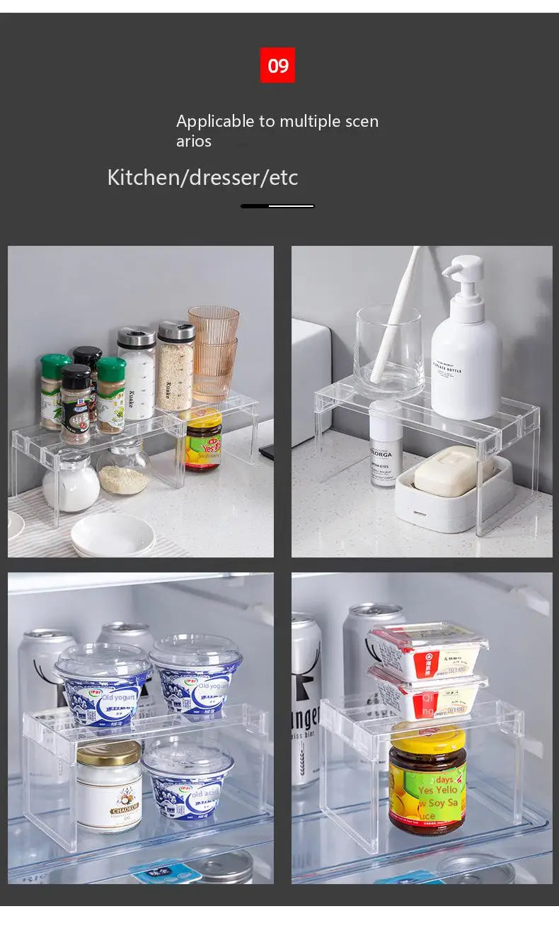 Clear Expandable Cabinet Organizer – Spice & Dish Divider for Kitchen & Bathroom
