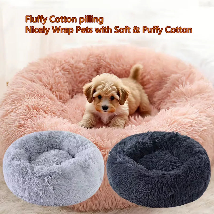 Donut Pet Bed – Round Plush Calming Bed for Cats & Dogs