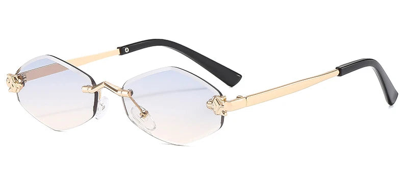 Women's Polygon Rimless Sunglasses – Gold Metal Frame, UV400 | Vintage Rhombus Style