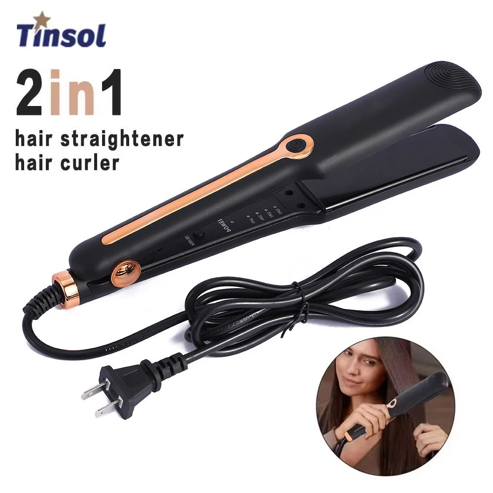 2-in-1 Hair Straightener & Curling Iron – Ceramic Plate