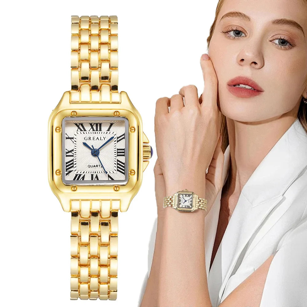 Women's Square Quartz Watch – Panther-Link Bracelet, Roman Numeral Dial | 5 Styles