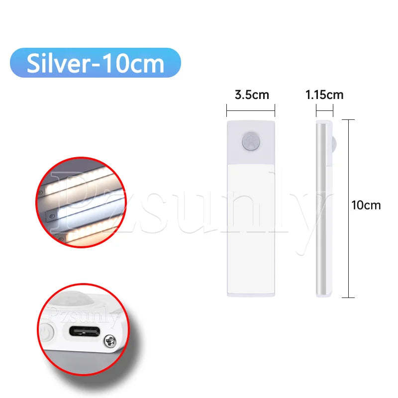 LED Bar Light with Motion Sensor – USB Rechargeable Cabinet Light (10–50cm)