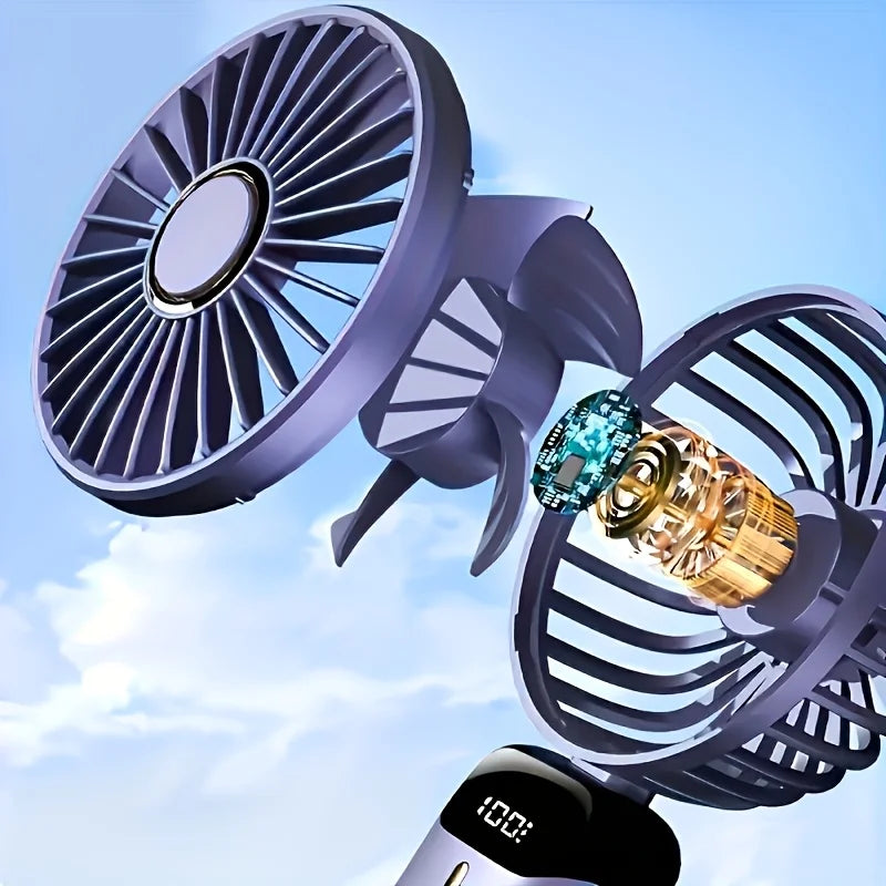 Portable Mini Fan – 6 Speeds, LED Light, USB Rechargeable & Foldable