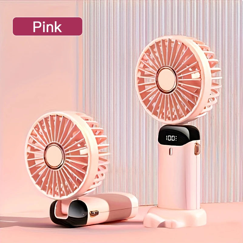 Portable Mini Fan – 6 Speeds, LED Light, USB Rechargeable & Foldable