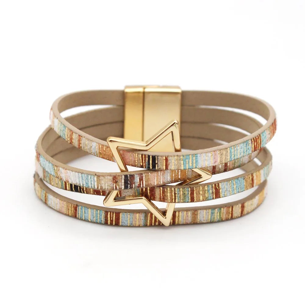 Leather Wrap Bracelet — Multilayer Wide Cuff
