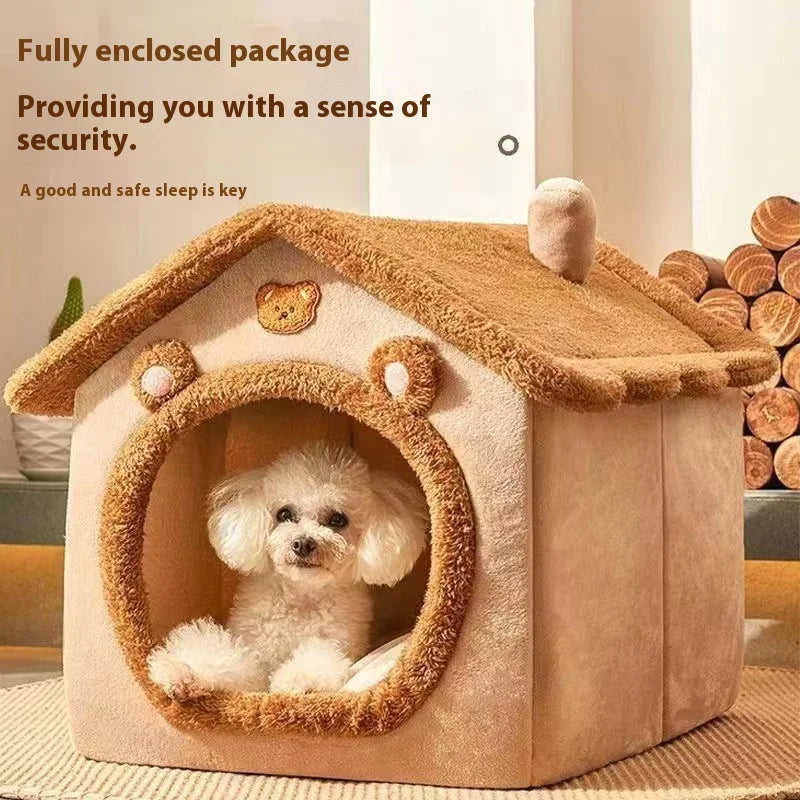 Dog House Style Pet Bed – All-Season Removable & Washable Warm Bed for Dogs & Cats