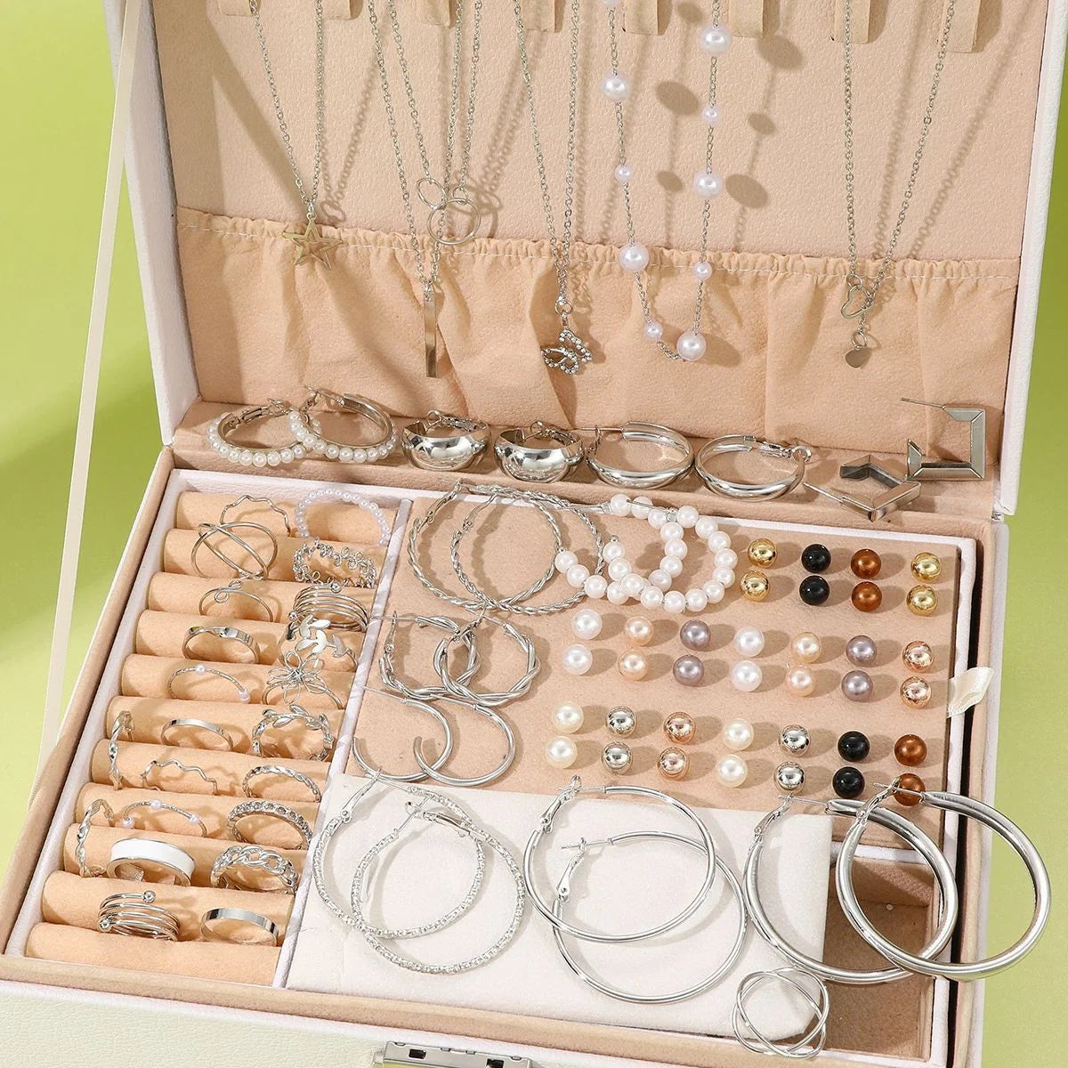 86-Piece Boho Jewelry Set – Pearl & Alloy Earrings, Necklaces, Rings & Bracelets | Gold & Silver