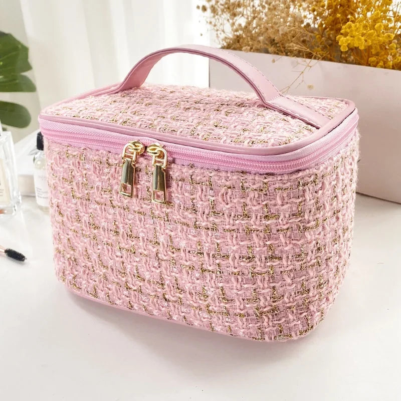 Knitted Style Makeup Bag – Large Canvas Cosmetic Storage Bag for Women