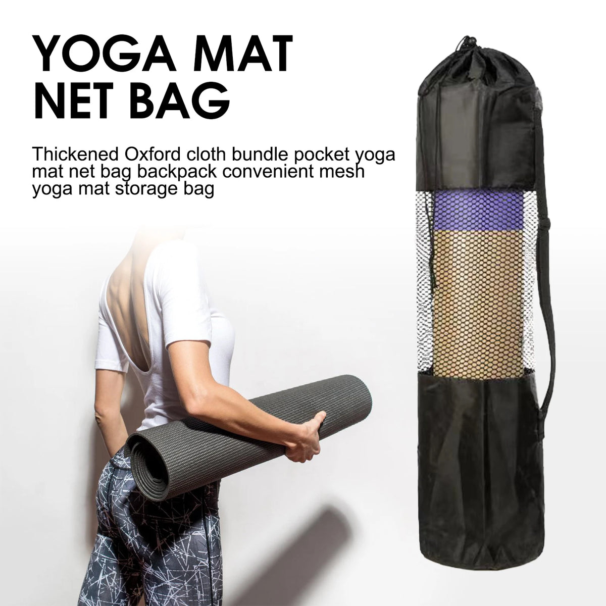 Yoga Mat Bag with Mesh Window – Oxford Cloth, Waterproof, Adjustable Shoulder Strap for Gym, Beach & Travel