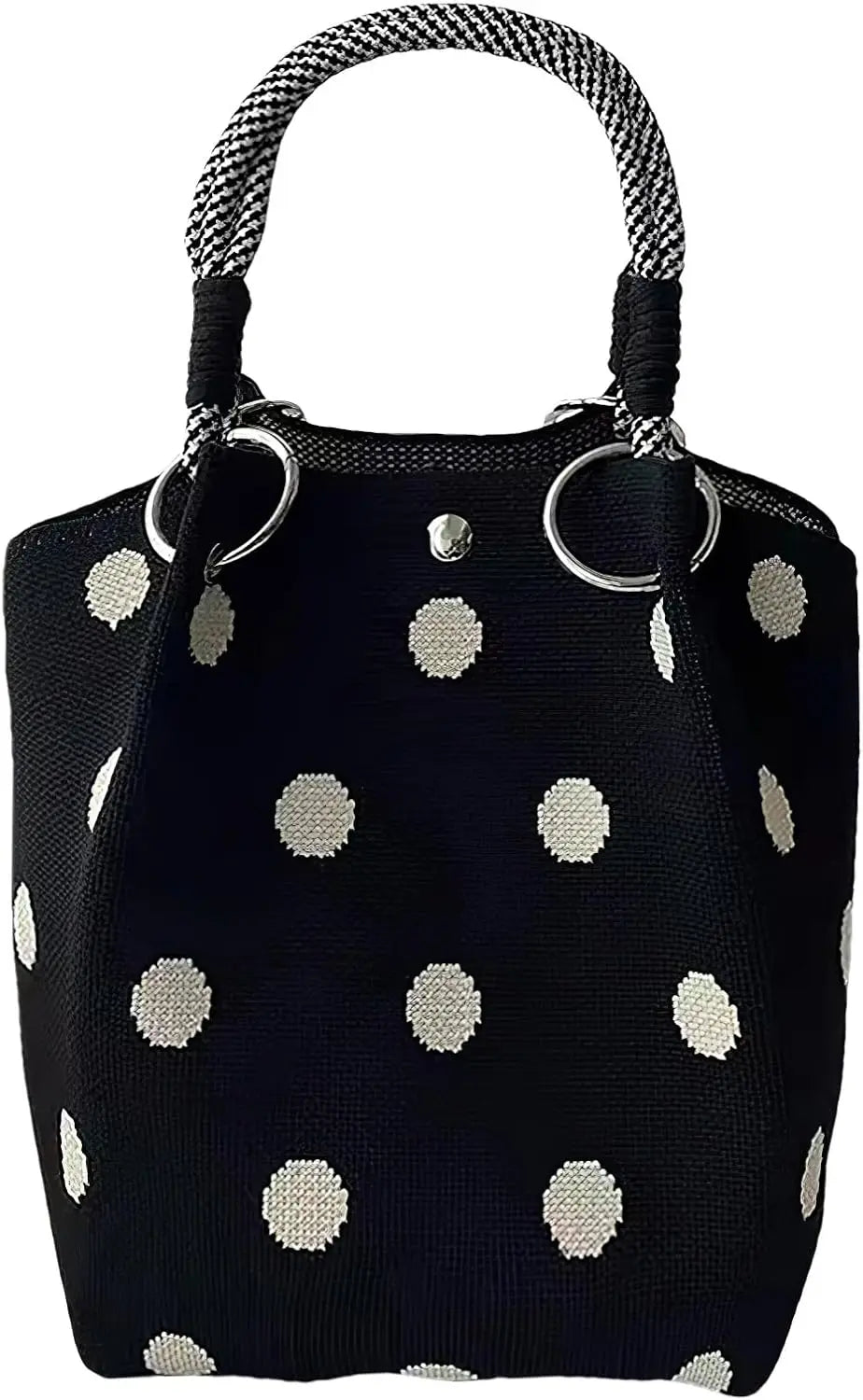 Women's Mini Knitted Bucket Bag – Boho Colorblock Wristlet Purse